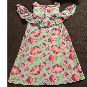Ruffle Butts Girls Blue Floral Cold Shoulder Ruffle Dress Size 8